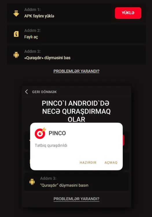 Pinco APK Azərbaycan üçün Android tətbiqi yükləmə